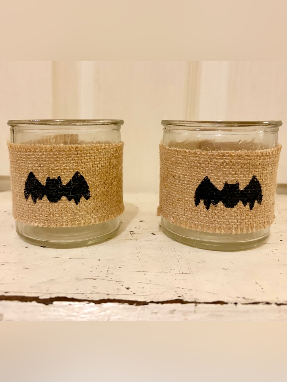 Halloween Bat Burlap-Wrapped Votive Candle Holders